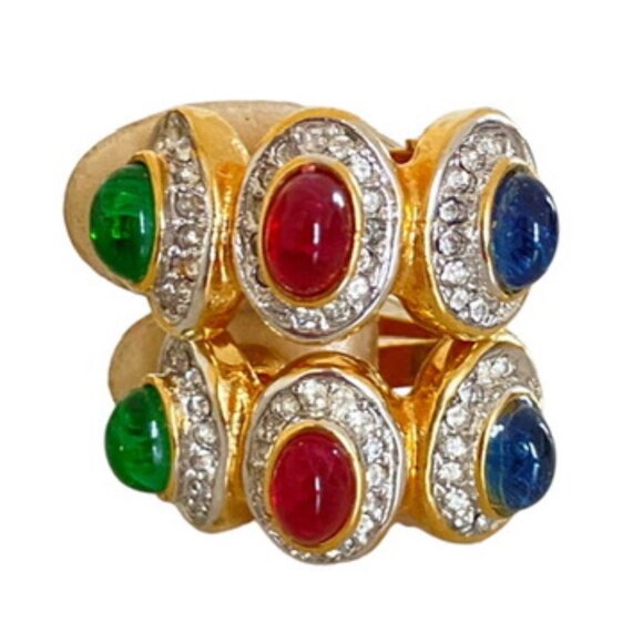 Vintage 80s Unsigned Christian Dior Earrings HuggiesCabochon and Pave Rhinestone - Picture 1 of 8